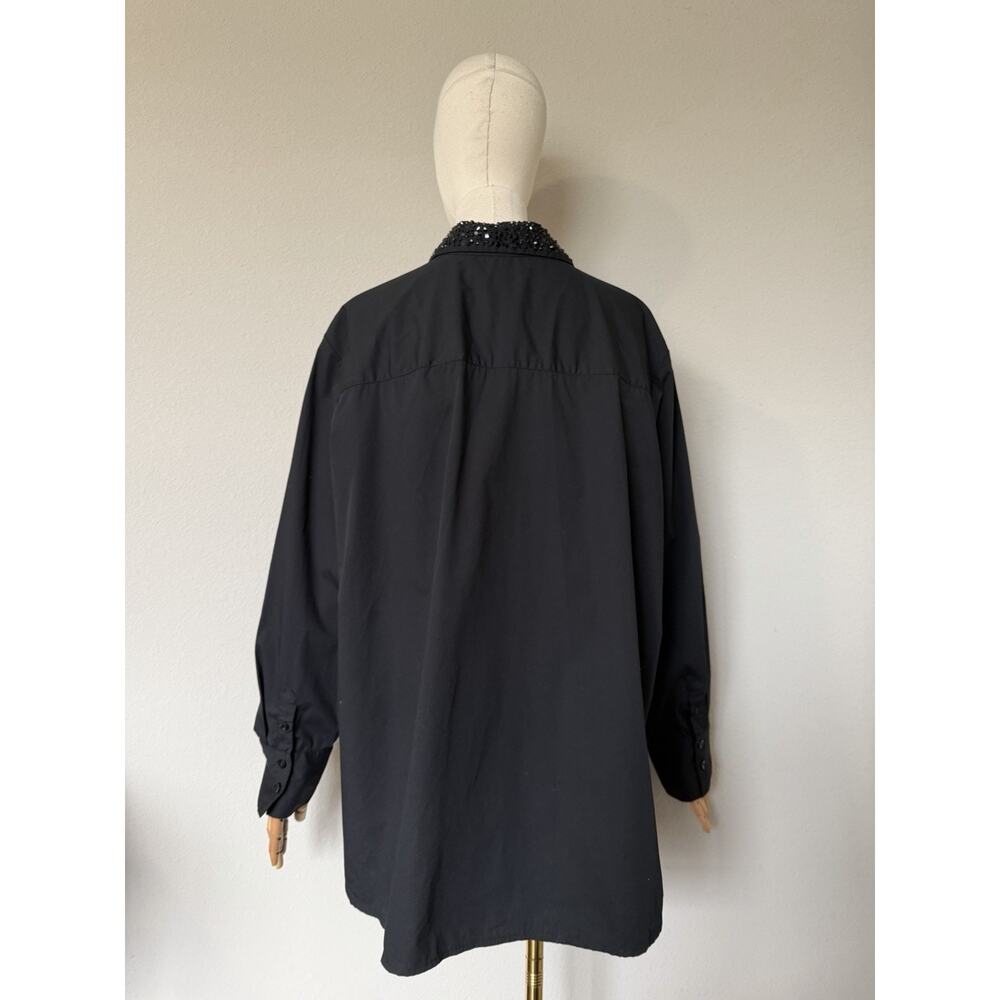 Chico’s Size 3.5 US 18 Tonal Jewels Poplin Shirt Black Embellished Collar Top - Picture 9 of 16